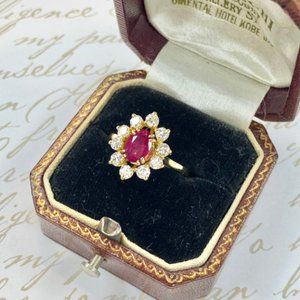 Vintage French GIA Certified Burma Ruby and Diamond Ring